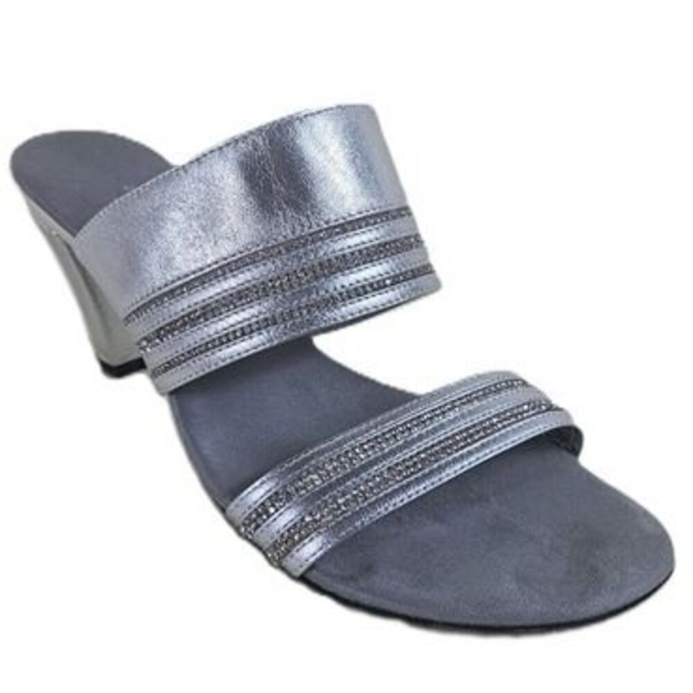 Onex Silver Two Strap Slide Sandals Size 8 38 Made in Italy